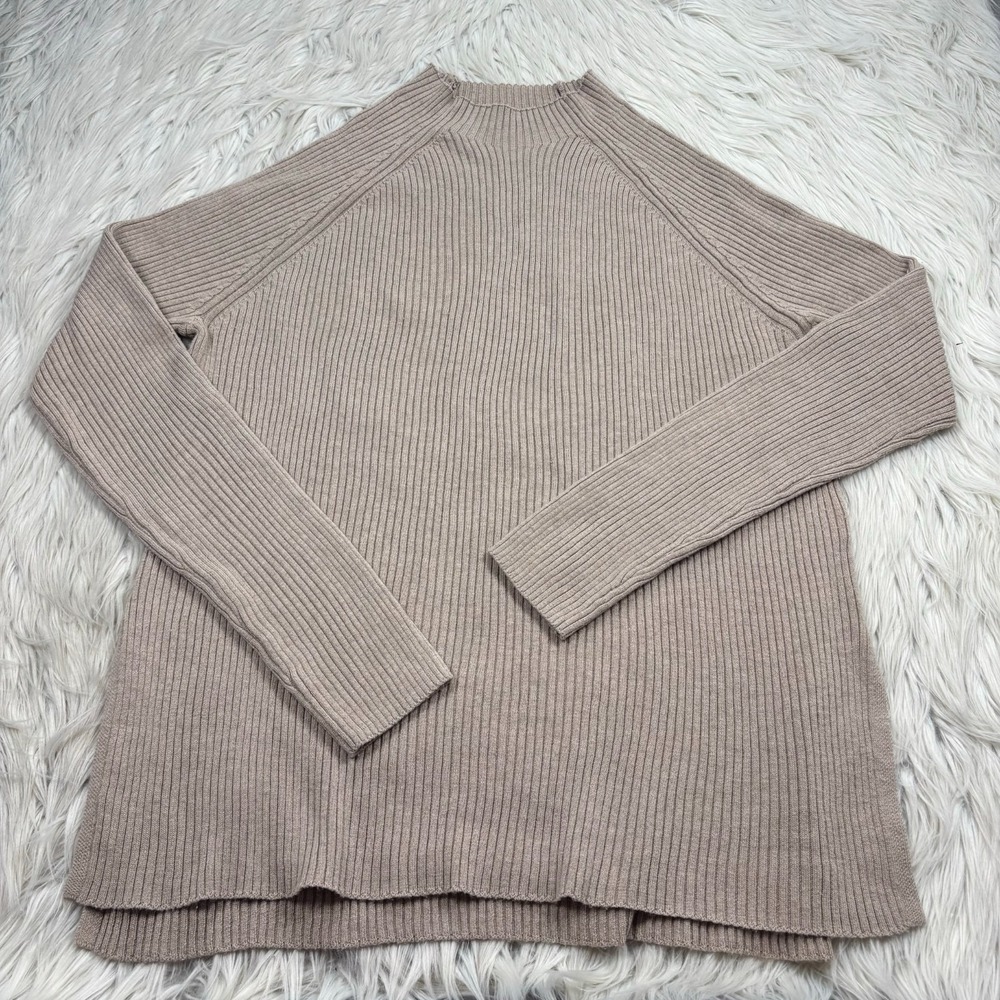 Splendid Women's M Tan Ribbed Mock Neck Tunic Sweater Top Minimalist Preppy